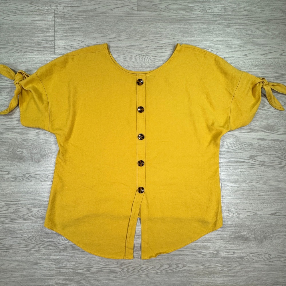 Frank Lyman Womens Top Yellow Plus Size 22 Button Back Tie Sleeve Blouse Elegant